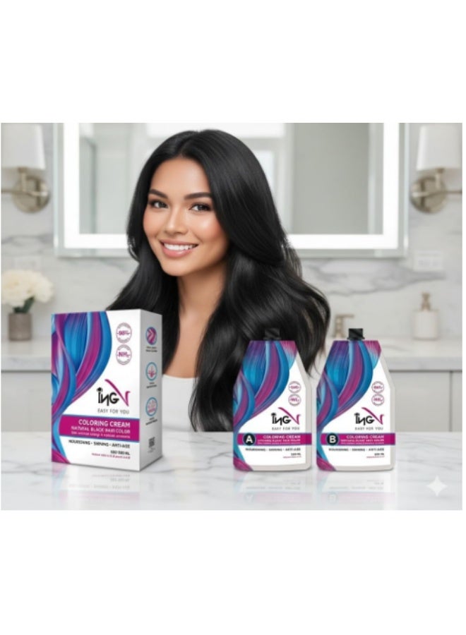 كريم صبغة الشعر ING أسود طبيعي 1000 مل - صبغة شعر خالية من الأمونيا للرجال والنساء، تغطية موثوقة للشعر الأبيض، تركيبة مغذية للاستخدام في الصالونات والمنزل - Image 5